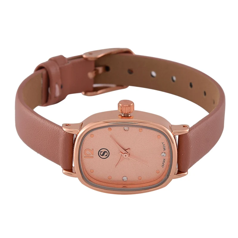 STRADA PC21S Uhr mit Japanischem Uhrwerk, Roségoldfarbenem Gehäuse und Kaffeebraunem PU-Armband