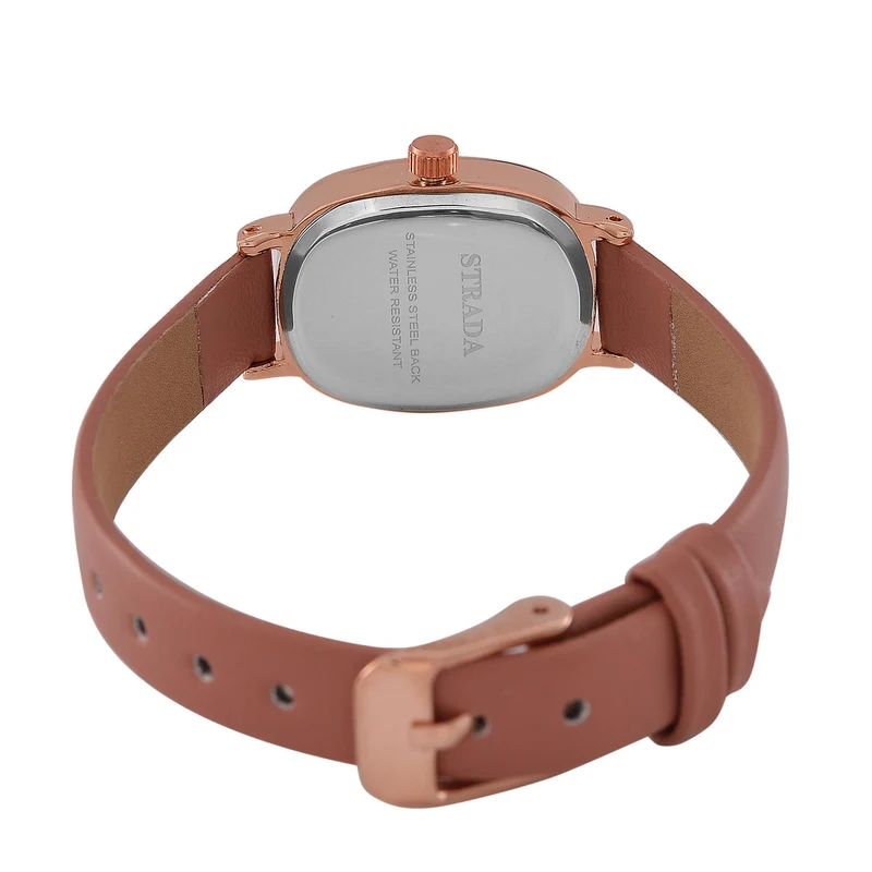STRADA PC21S Uhr mit Japanischem Uhrwerk, Roségoldfarbenem Gehäuse und Kaffeebraunem PU-Armband