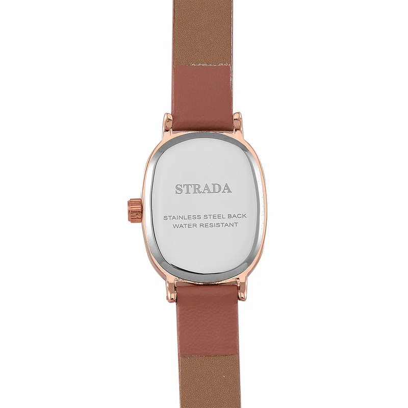 STRADA PC21S Uhr mit Japanischem Uhrwerk, Roségoldfarbenem Gehäuse und Kaffeebraunem PU-Armband