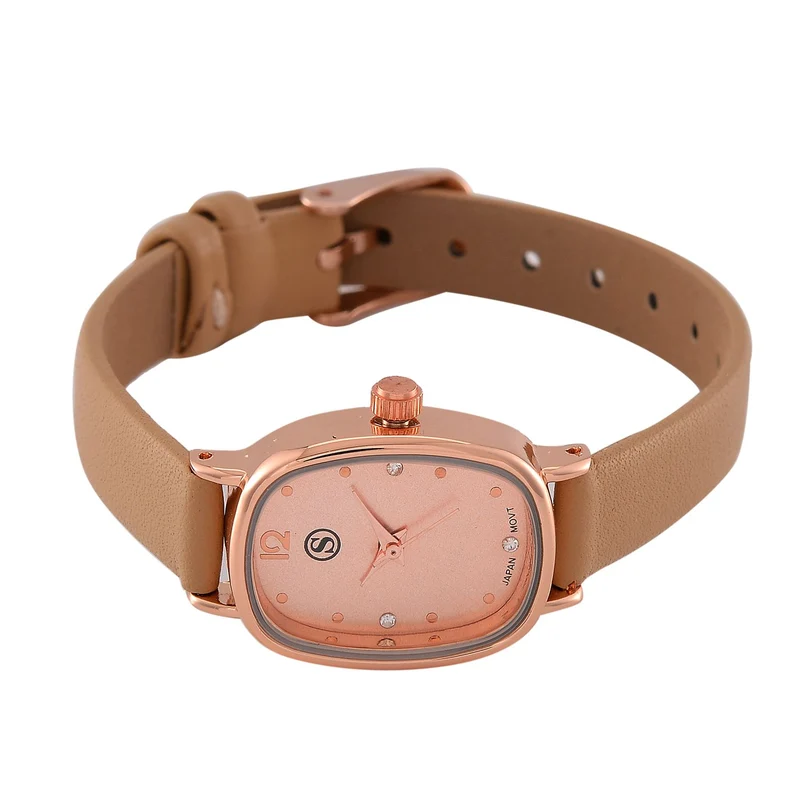 STRADA PC21S Uhr mit Japanischem Uhrwerk, Roségoldfarbenem Gehäuse und Kaffeebraunem PU-Armband