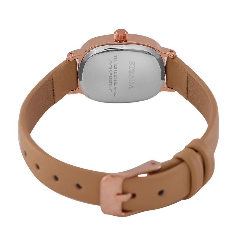 STRADA PC21S Uhr mit Japanischem Uhrwerk, Roségoldfarbenem Gehäuse und Kaffeebraunem PU-Armband