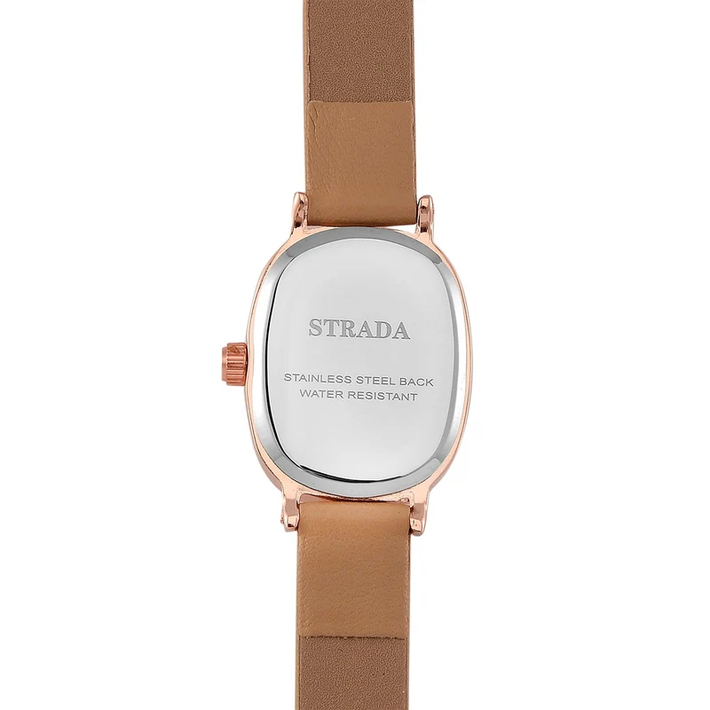 STRADA PC21S Uhr mit Japanischem Uhrwerk, Roségoldfarbenem Gehäuse und Kaffeebraunem PU-Armband