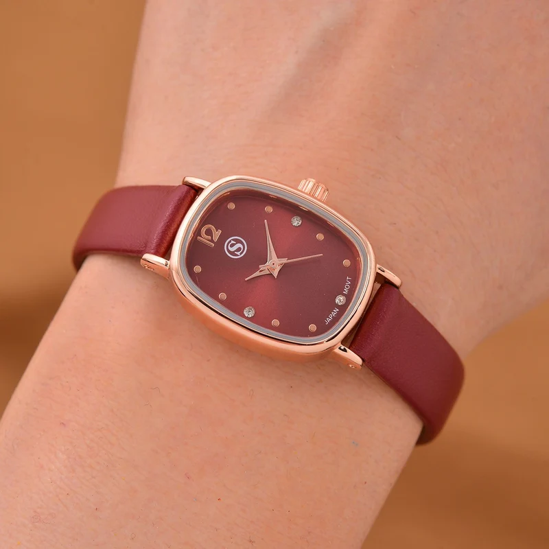 STRADA PC21S Uhr mit Japanischem Uhrwerk, Roségoldfarbenem Gehäuse und Kaffeebraunem PU-Armband