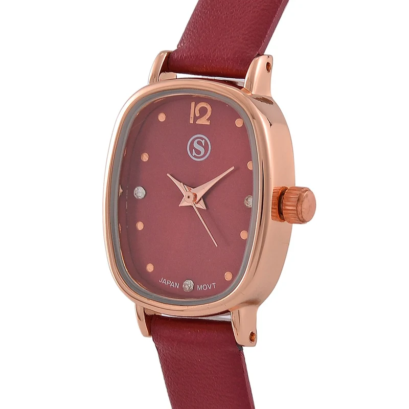 STRADA PC21S Uhr mit Japanischem Uhrwerk, Roségoldfarbenem Gehäuse und Kaffeebraunem PU-Armband