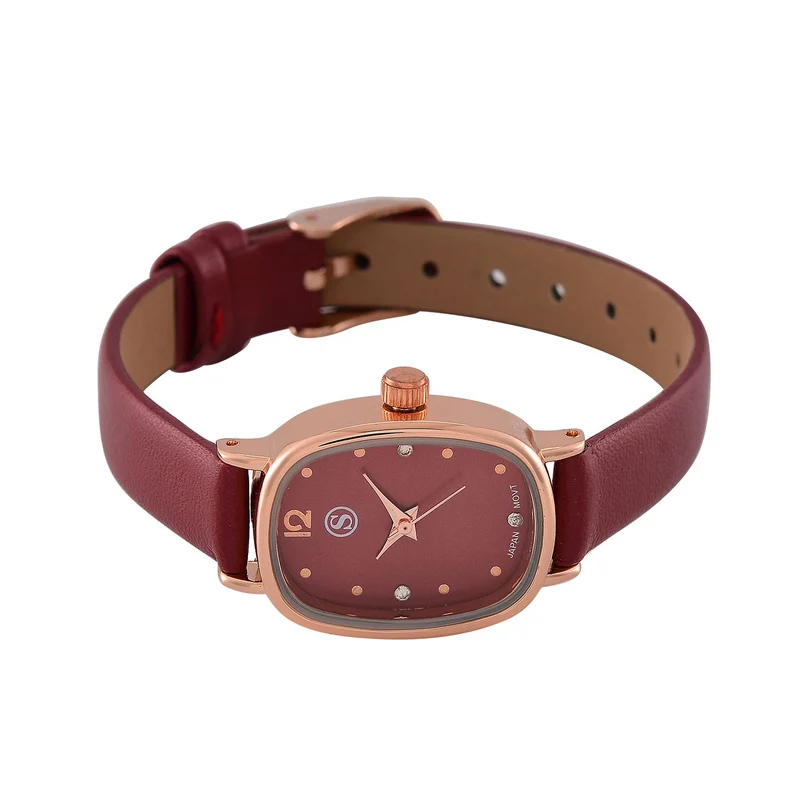 STRADA PC21S Uhr mit Japanischem Uhrwerk, Roségoldfarbenem Gehäuse und Kaffeebraunem PU-Armband