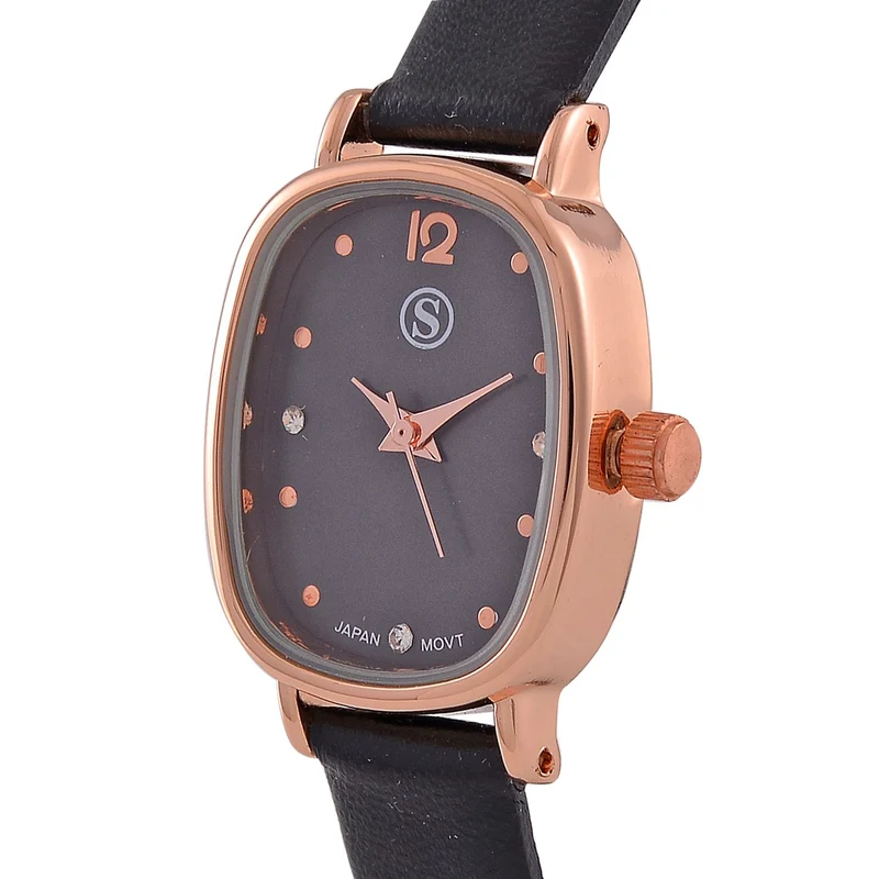 STRADA PC21S Uhr mit Japanischem Uhrwerk, Roségoldfarbenem Gehäuse und Kaffeebraunem PU-Armband