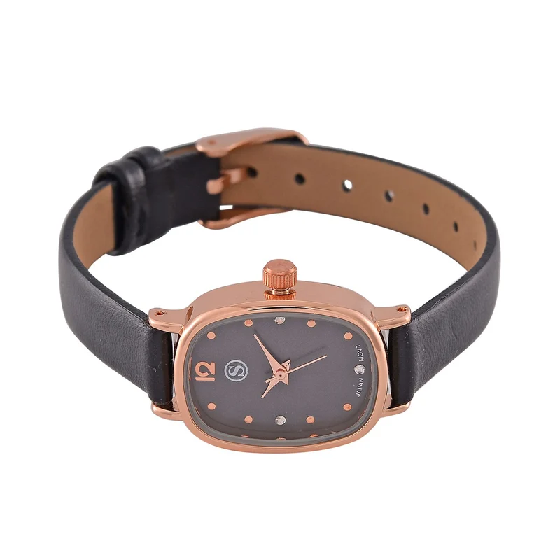 STRADA PC21S Uhr mit Japanischem Uhrwerk, Roségoldfarbenem Gehäuse und Kaffeebraunem PU-Armband