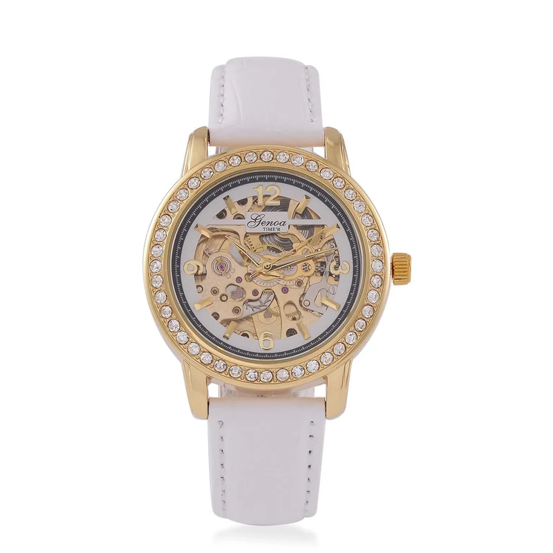 GENOA TIME V2 Automatik-Uhr mit Mechanischem Uhrwerk, Roségoldfarbenem Gehäuse und Blauem Lederarmband