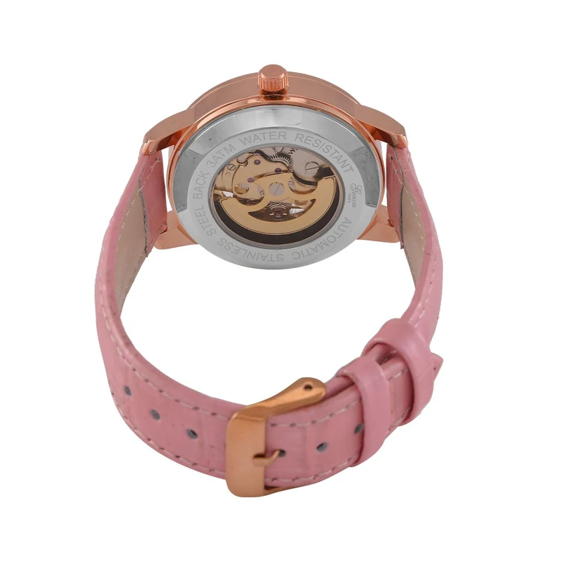 GENOA TIME V2 Automatik-Uhr mit Mechanischem Uhrwerk, Roségoldfarbenem Gehäuse und Blauem Lederarmband