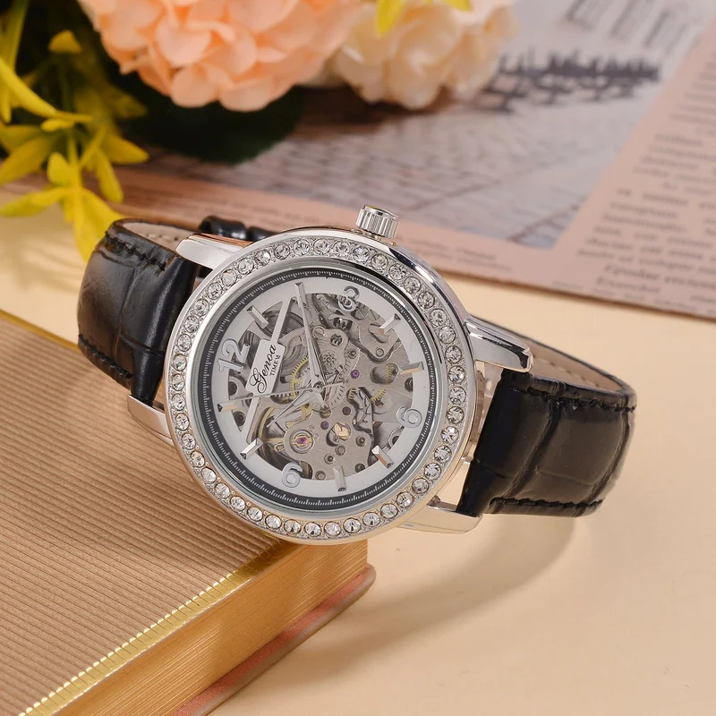 GENOA TIME V2 Automatik-Uhr mit Mechanischem Uhrwerk, Roségoldfarbenem Gehäuse und Blauem Lederarmband