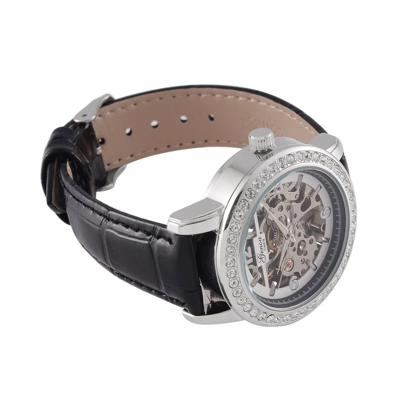 GENOA TIME V2 Automatik-Uhr mit Mechanischem Uhrwerk, Roségoldfarbenem Gehäuse und Blauem Lederarmband