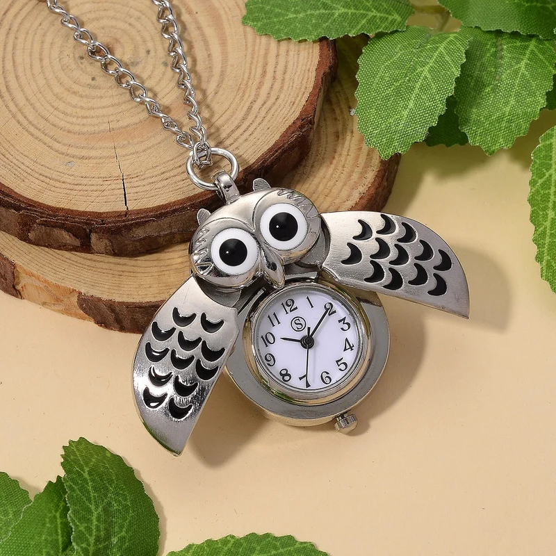 STRADA Eulen-Uhr, Aufklapp-Flügel-Design PC21S Japanisches Uhrwerk, Edelstahlboden, wasserresistenter Konstruktion, Silberfarben