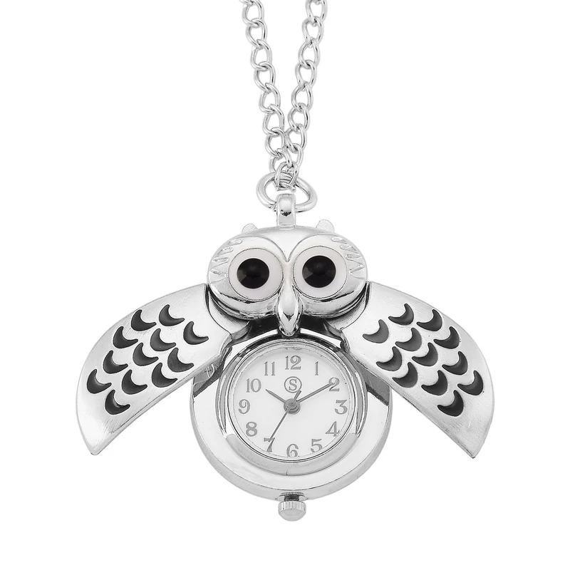 STRADA Eulen-Uhr, Aufklapp-Flügel-Design PC21S Japanisches Uhrwerk, Edelstahlboden, wasserresistenter Konstruktion, Silberfarben