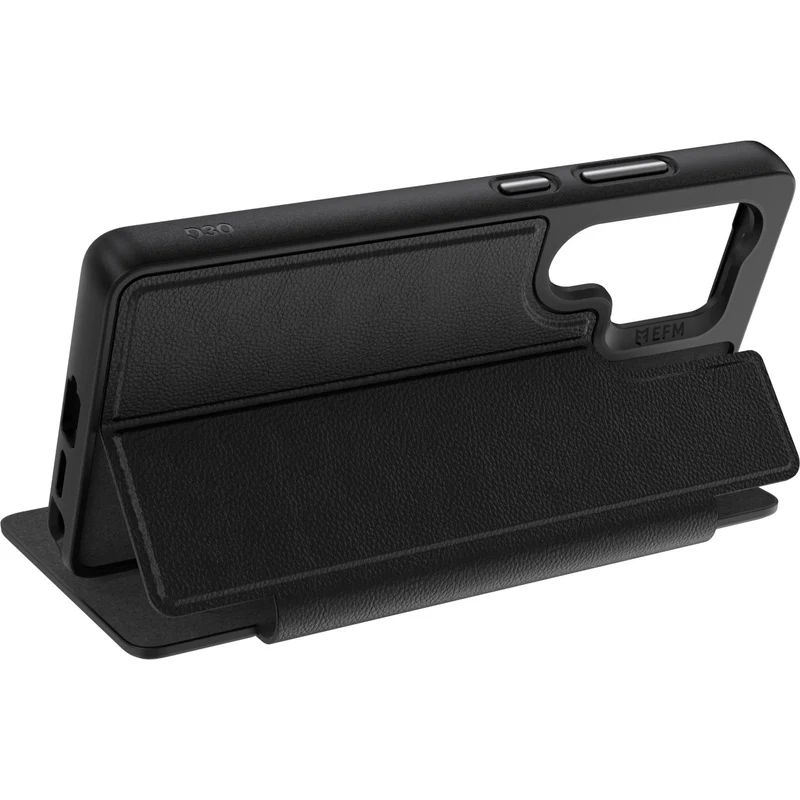 EFM Monaco Vegan Leather Wallet Case with D3O BIO for Galaxy S25 Ultra (Black)