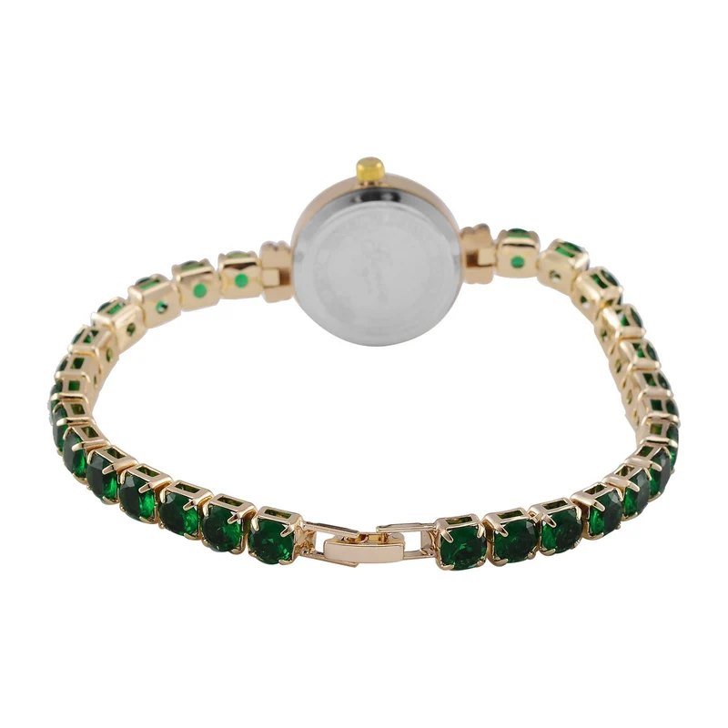 Genoa Time V2 - PC21S Japanisches Uhrwerk, Gehäuse mit weißen Kristallakzenten und PNP-Goldplattierung, runder Zifferblatt mit weißen Ziffern und Kristallen, Kupferkette mit blauen Zirkonia
