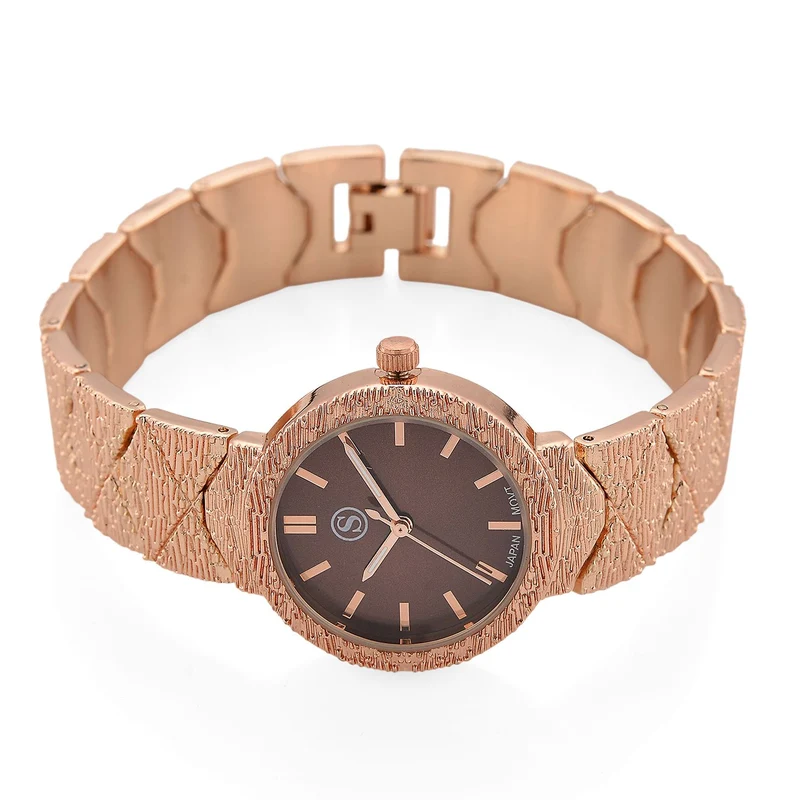 STRADA - Japanisches Uhrwerk, Weiß Zifferblatt mit Roségoldplattiertem Alloy Armband, 20 cm