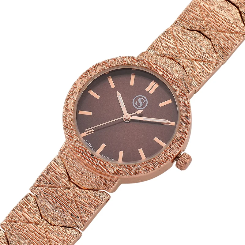 STRADA - Japanisches Uhrwerk, Weiß Zifferblatt mit Roségoldplattiertem Alloy Armband, 20 cm