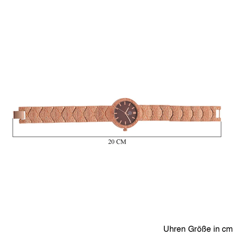 STRADA - Japanisches Uhrwerk, Weiß Zifferblatt mit Roségoldplattiertem Alloy Armband, 20 cm