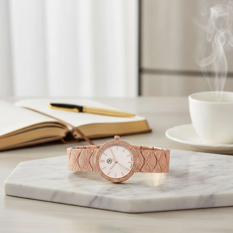 STRADA - Japanisches Uhrwerk, Weiß Zifferblatt mit Roségoldplattiertem Alloy Armband, 20 cm