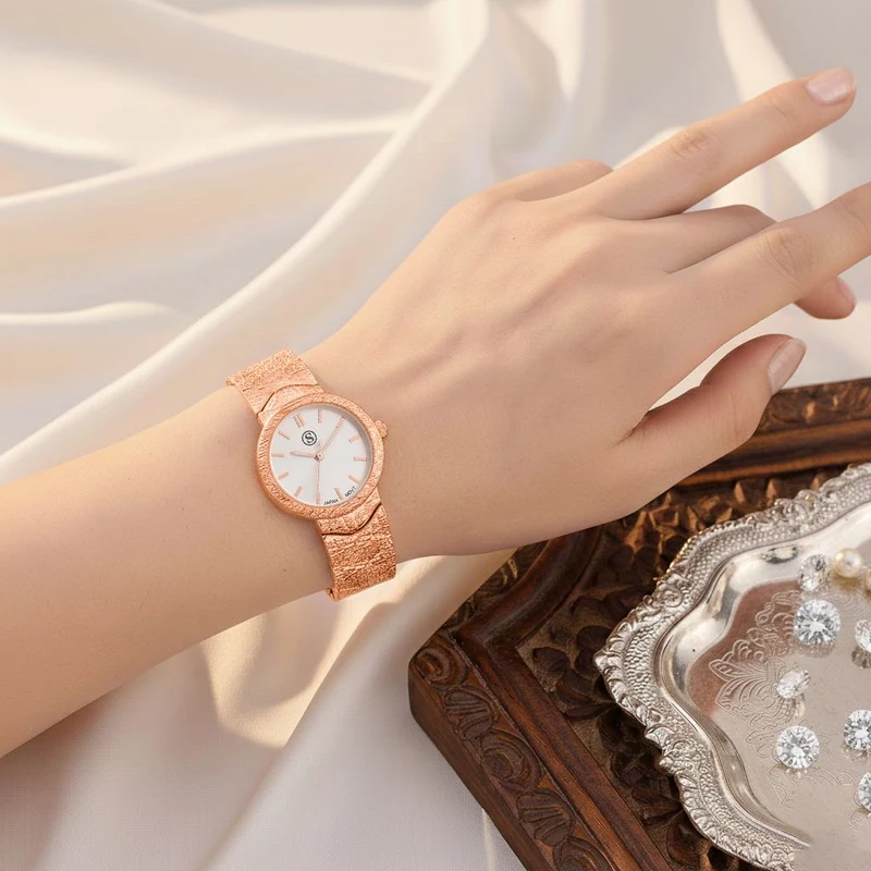 STRADA - Japanisches Uhrwerk, Weiß Zifferblatt mit Roségoldplattiertem Alloy Armband, 20 cm