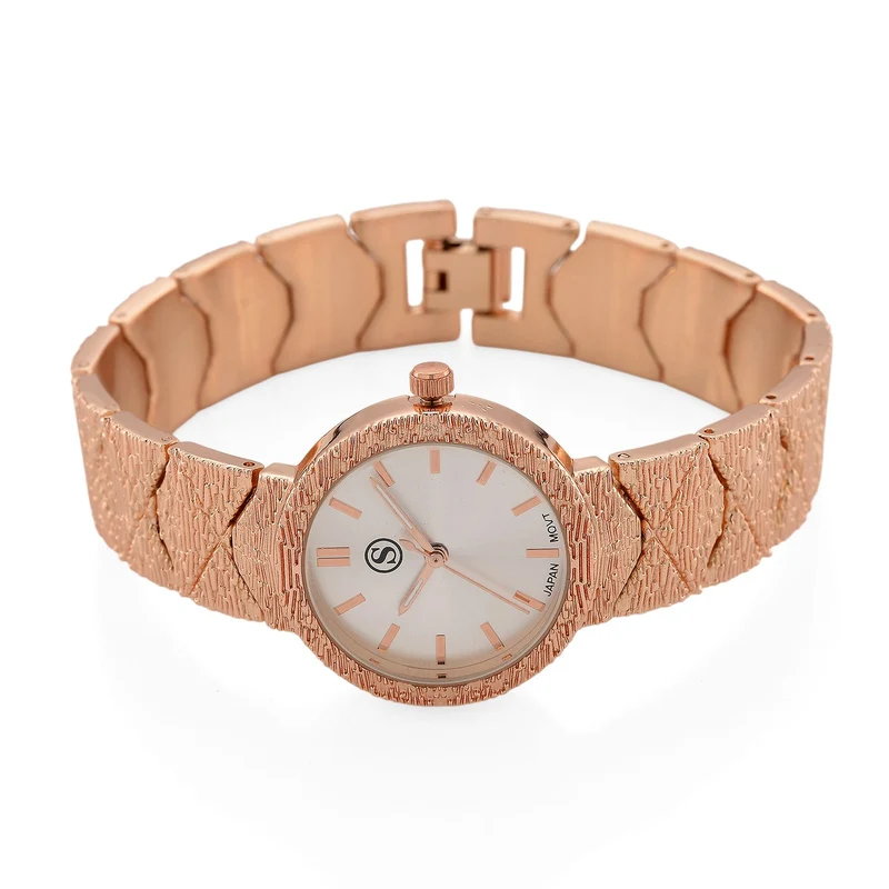 STRADA - Japanisches Uhrwerk, Weiß Zifferblatt mit Roségoldplattiertem Alloy Armband, 20 cm