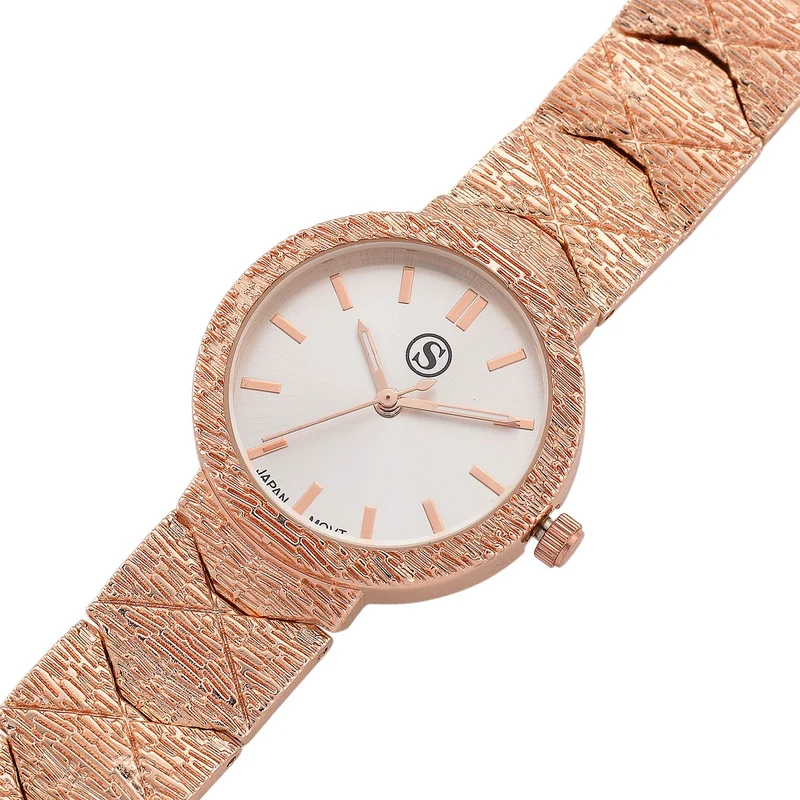 STRADA - Japanisches Uhrwerk, Weiß Zifferblatt mit Roségoldplattiertem Alloy Armband, 20 cm