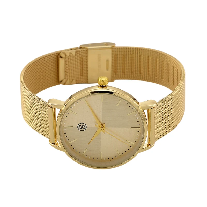STRADA Armbanduhr, zweifarbiges Sonnenschliff Zifferblatt, goldfarben, 316L Edelstahl Mesharmband