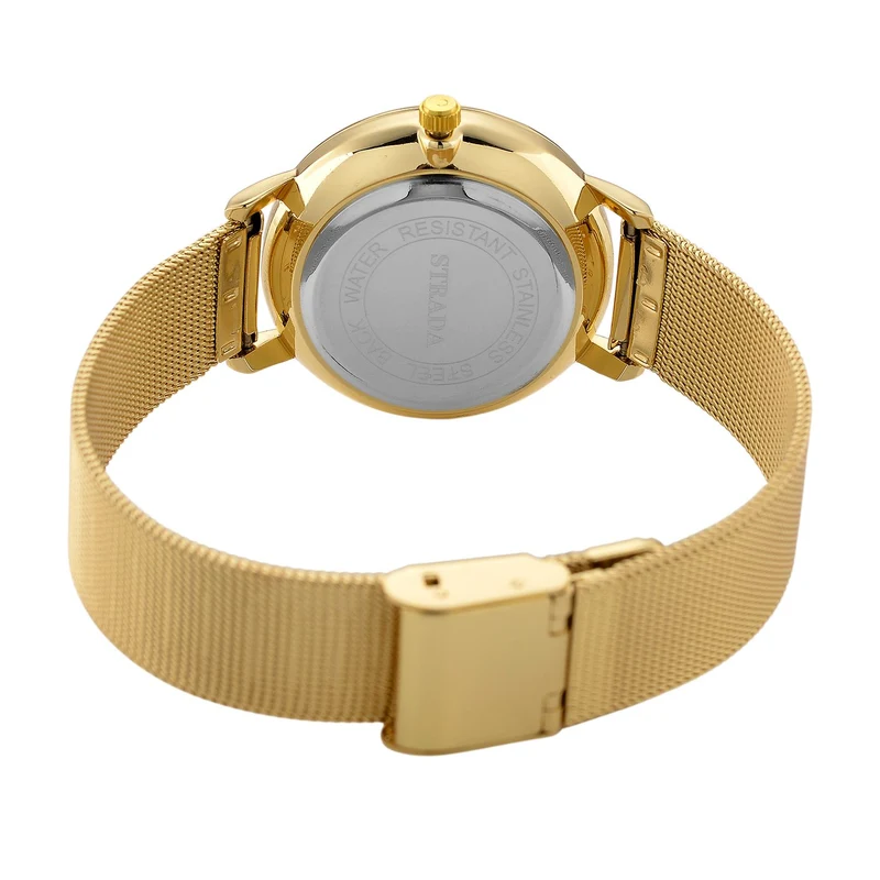 STRADA Armbanduhr, zweifarbiges Sonnenschliff Zifferblatt, goldfarben, 316L Edelstahl Mesharmband