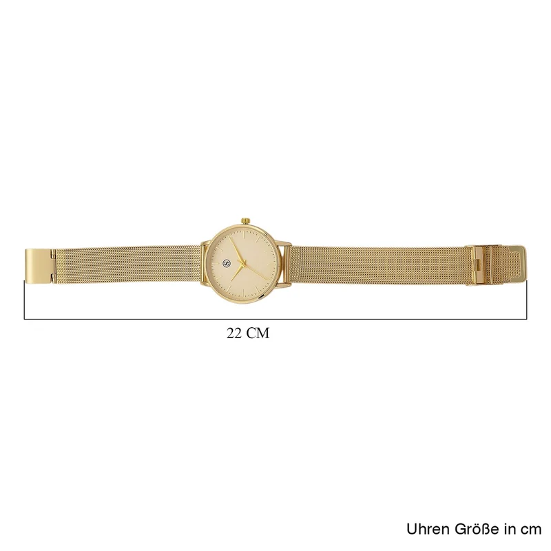 STRADA Armbanduhr, zweifarbiges Sonnenschliff Zifferblatt, goldfarben, 316L Edelstahl Mesharmband