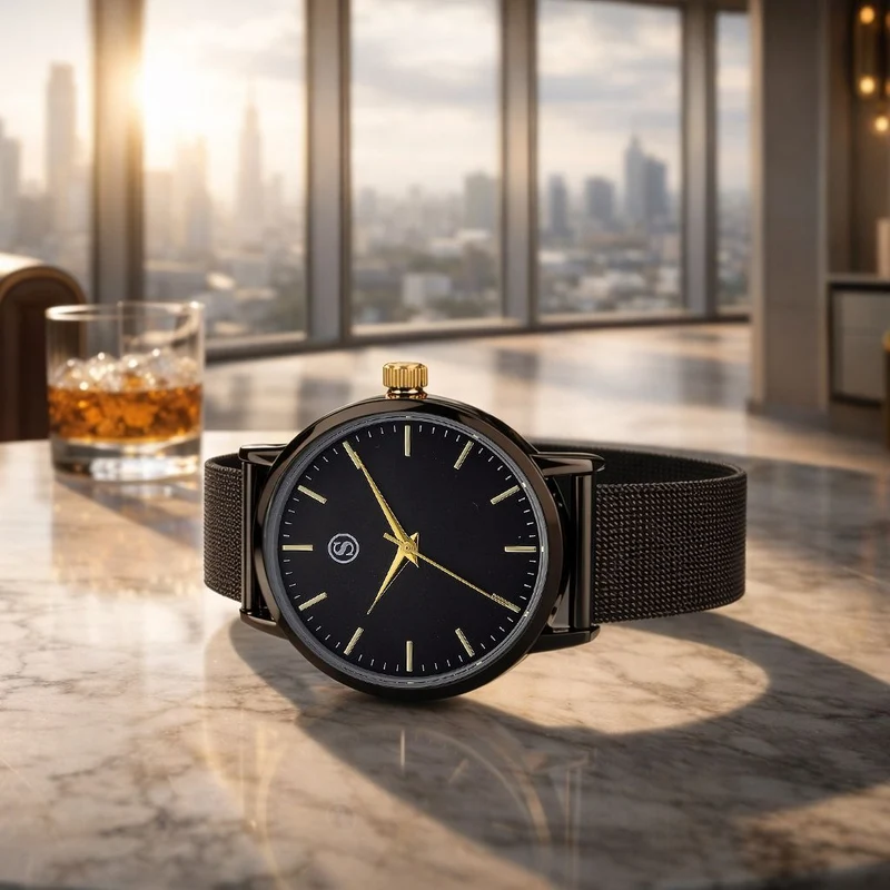 STRADA Armbanduhr, zweifarbiges Sonnenschliff Zifferblatt, goldfarben, 316L Edelstahl Mesharmband