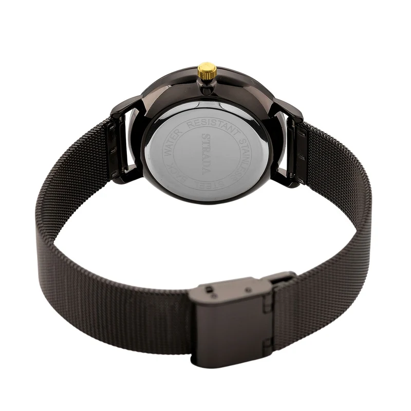STRADA Armbanduhr, zweifarbiges Sonnenschliff Zifferblatt, goldfarben, 316L Edelstahl Mesharmband