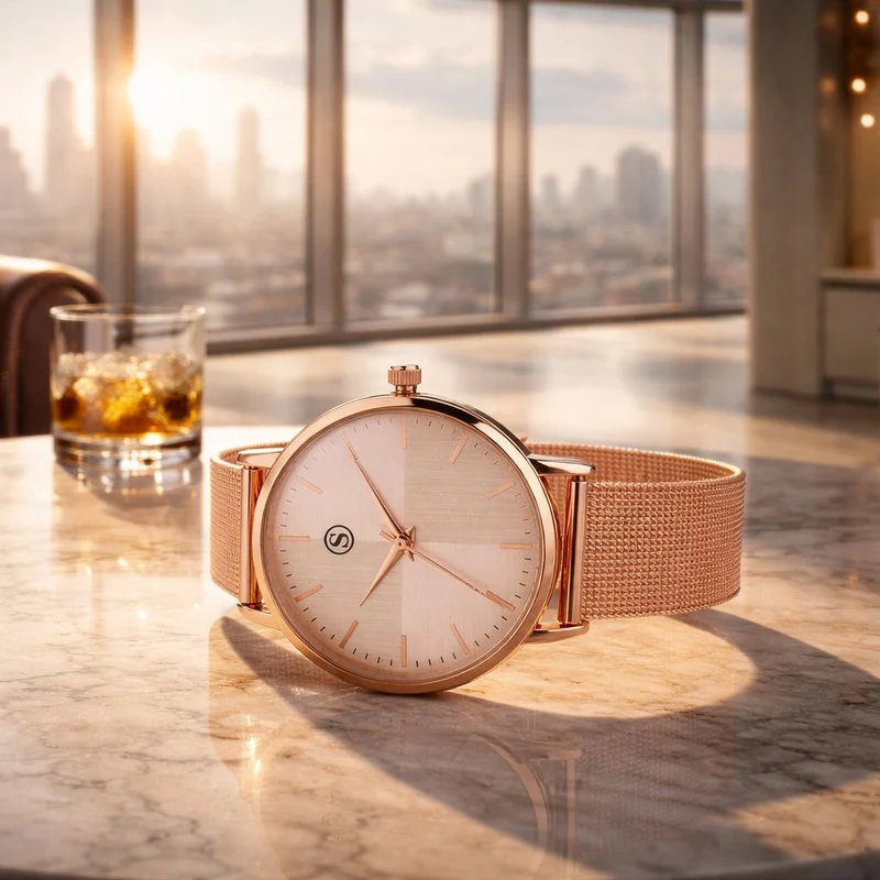 STRADA Armbanduhr, zweifarbiges Sonnenschliff Zifferblatt, goldfarben, 316L Edelstahl Mesharmband