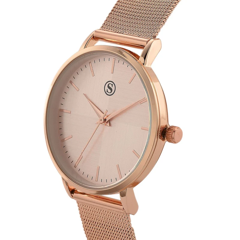 STRADA Armbanduhr, zweifarbiges Sonnenschliff Zifferblatt, goldfarben, 316L Edelstahl Mesharmband