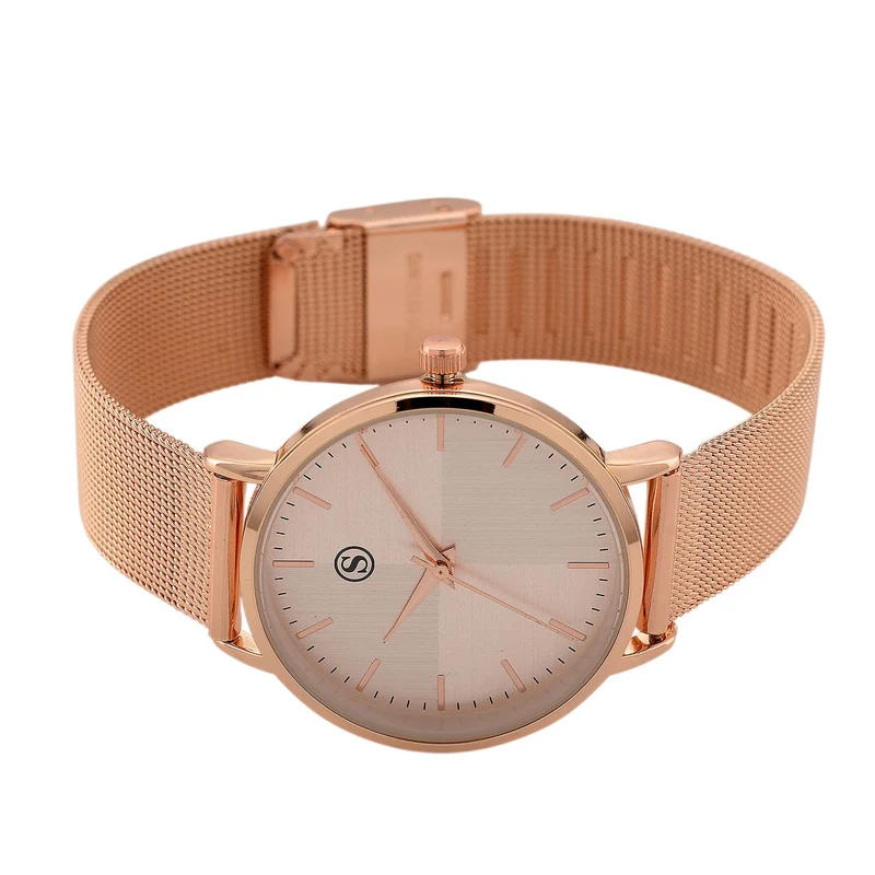 STRADA Armbanduhr, zweifarbiges Sonnenschliff Zifferblatt, goldfarben, 316L Edelstahl Mesharmband