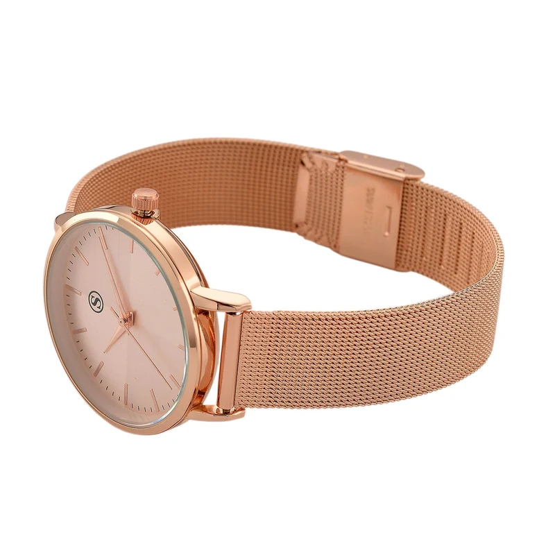 STRADA Armbanduhr, zweifarbiges Sonnenschliff Zifferblatt, goldfarben, 316L Edelstahl Mesharmband