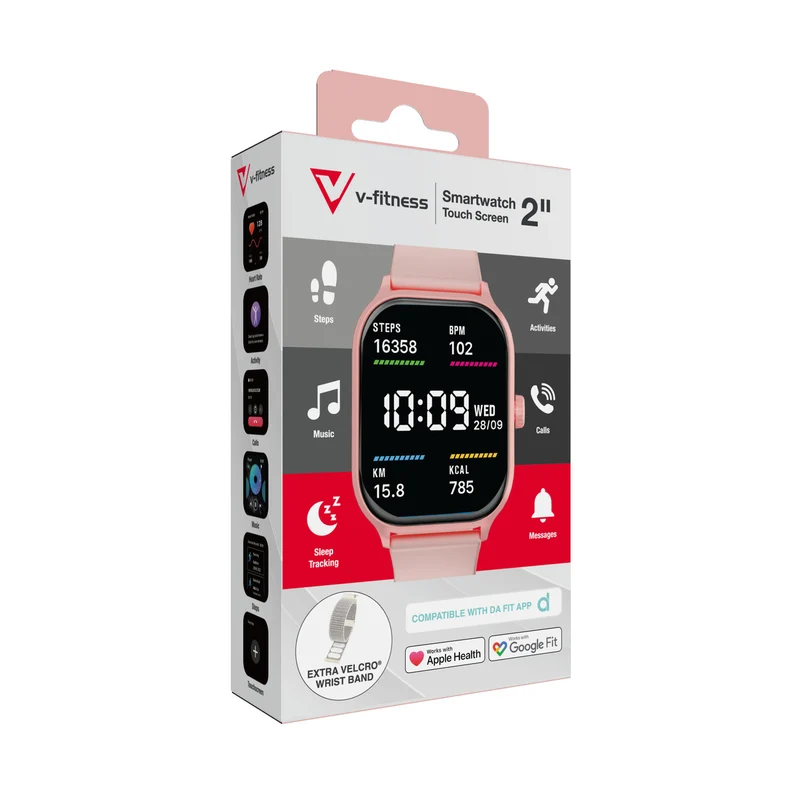 V-Fitness 2"Touch Screen Smart Watch with Health Tracking (Pink)
