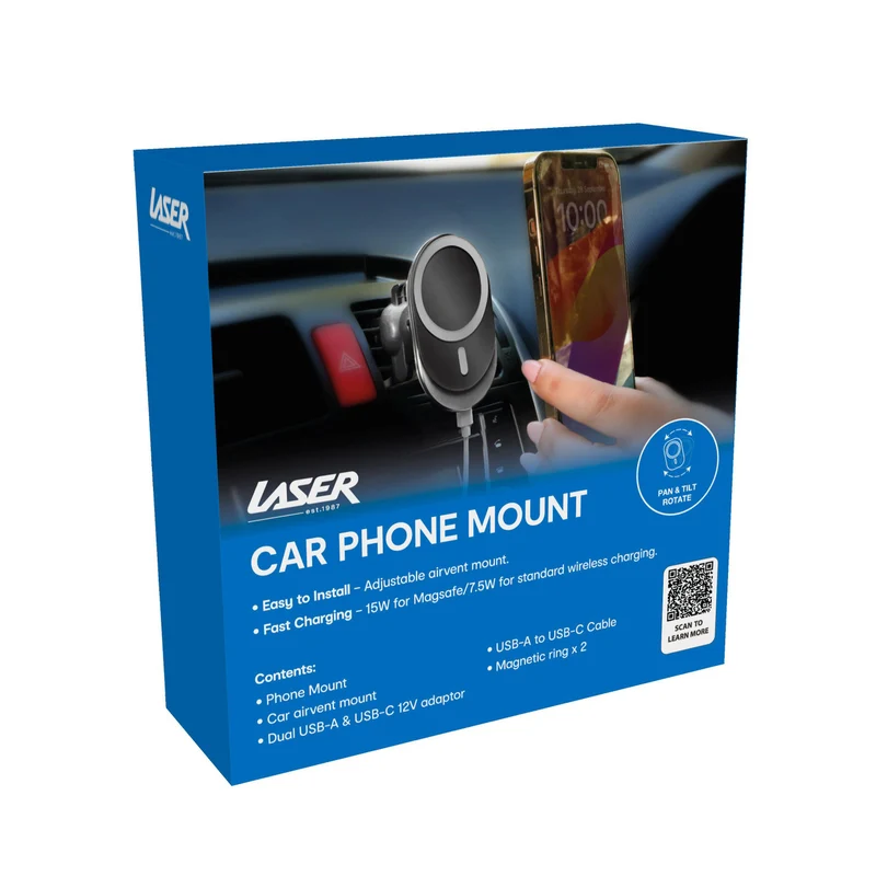 Laser Car Vent Mount with 15W MagSafe Wireless Charging (Black)