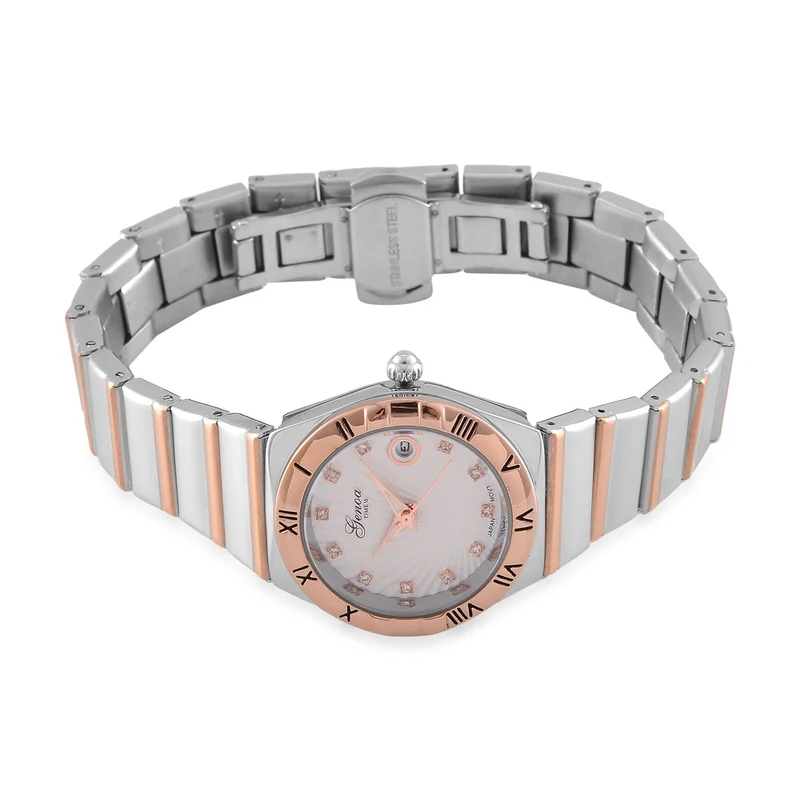Weißer Kristall Uhren 19 cm Reiner Edelstahl IP-Gelbbeschichtung