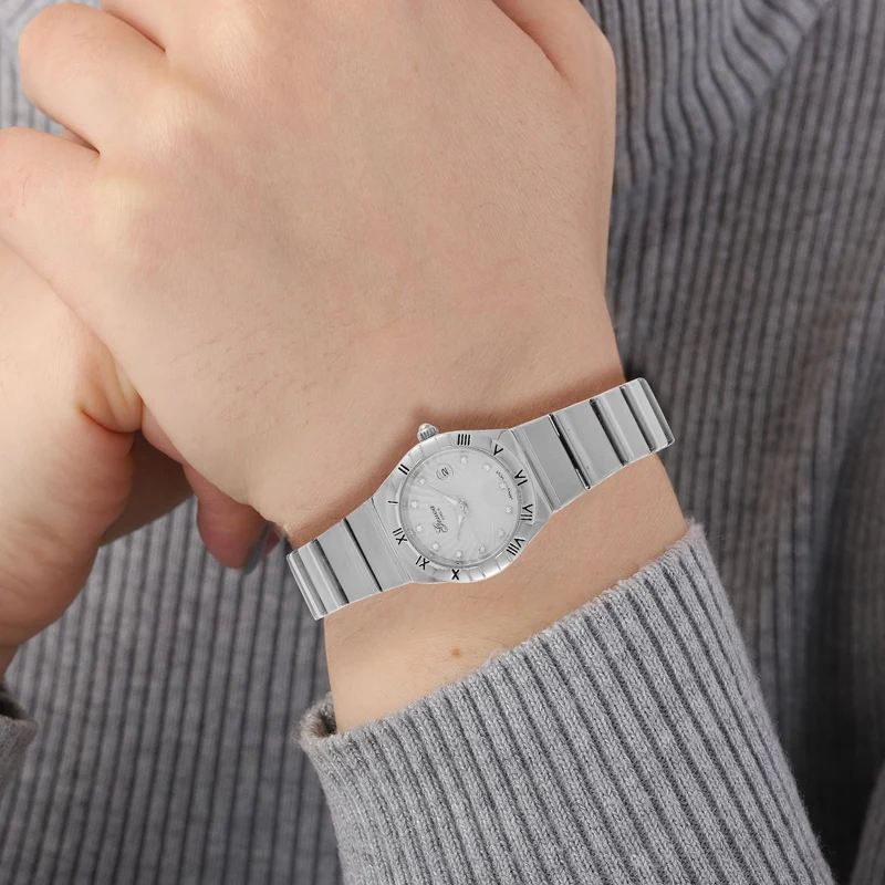 Weißer Kristall Uhren 19 cm Reiner Edelstahl IP-Gelbbeschichtung