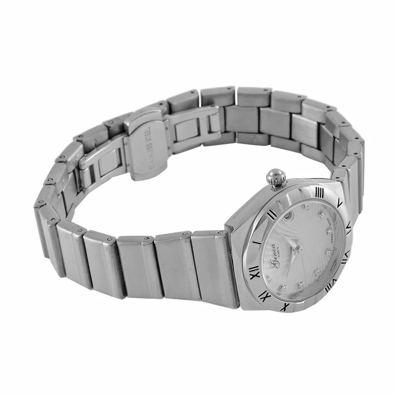 Weißer Kristall Uhren 19 cm Reiner Edelstahl IP-Gelbbeschichtung