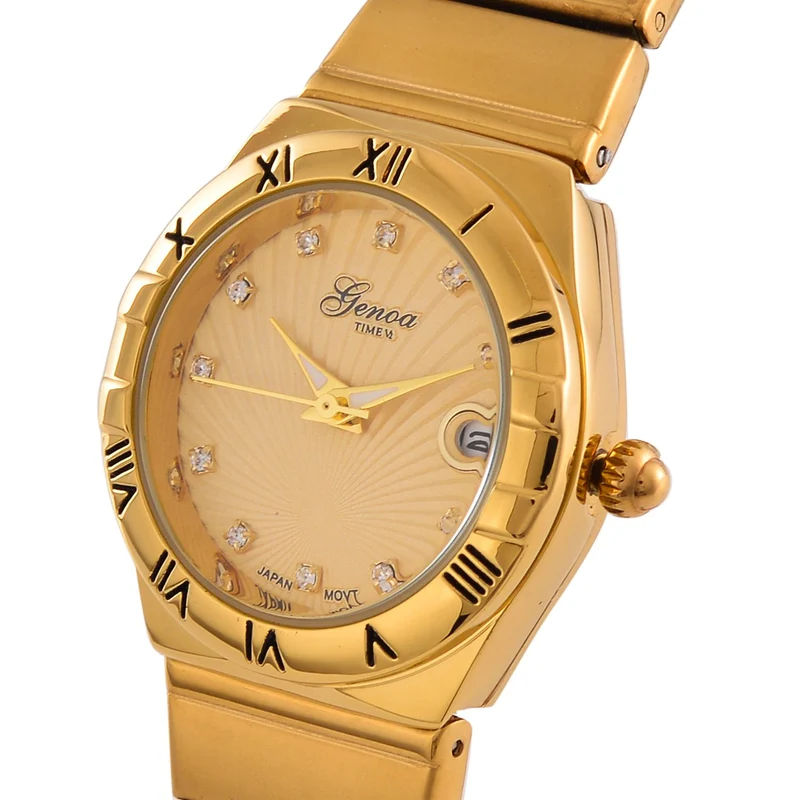 Weißer Kristall Uhren 19 cm Reiner Edelstahl IP-Gelbbeschichtung