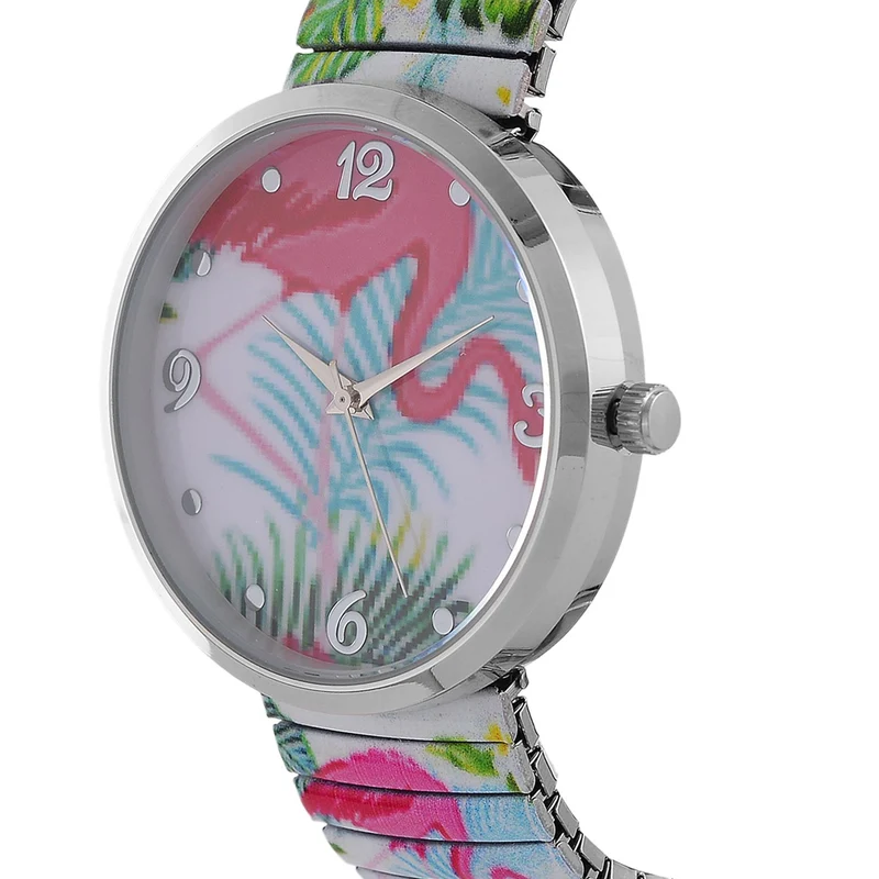 STRADA Armbanduhr - Flamingo-Zifferblatt, Japanisches Uhrwerk, Stahlgehäuse, elastisches Edelstahlarmband, wasserresistent
