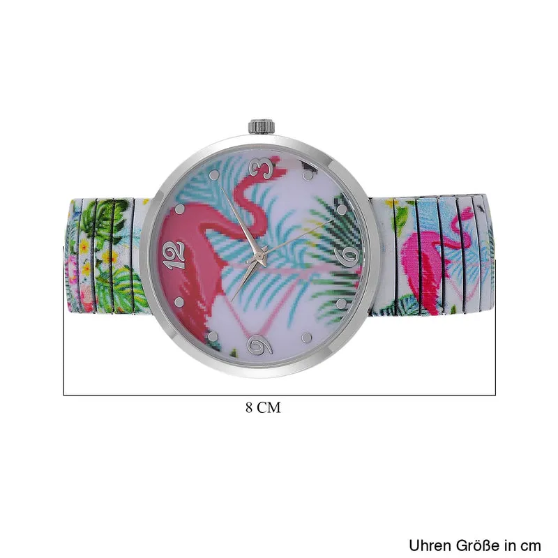 STRADA Armbanduhr - Flamingo-Zifferblatt, Japanisches Uhrwerk, Stahlgehäuse, elastisches Edelstahlarmband, wasserresistent