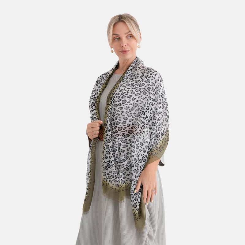 LA MAREY Signature Set mit Seidenschal und Seidentropfen-Ohrringen, 100% Maulbeerseide, 65 x 170 cm, Perlgrau mit Beige