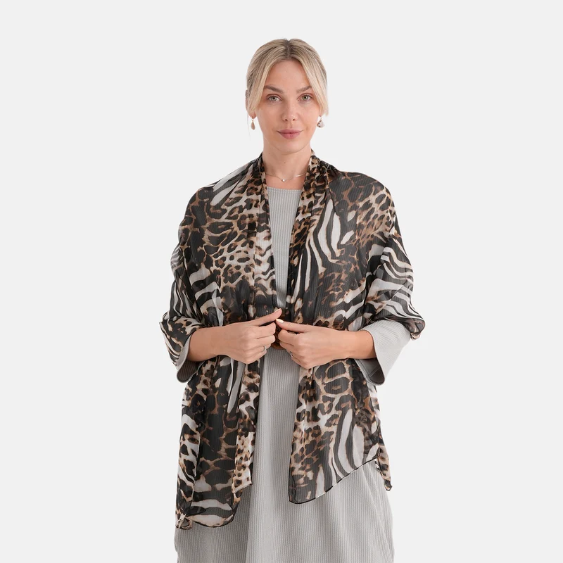 LA MAREY Signature Set mit Seidenschal und Seidentropfen-Ohrringen, 100% Maulbeerseide, 65 x 170 cm, Perlgrau mit Beige
