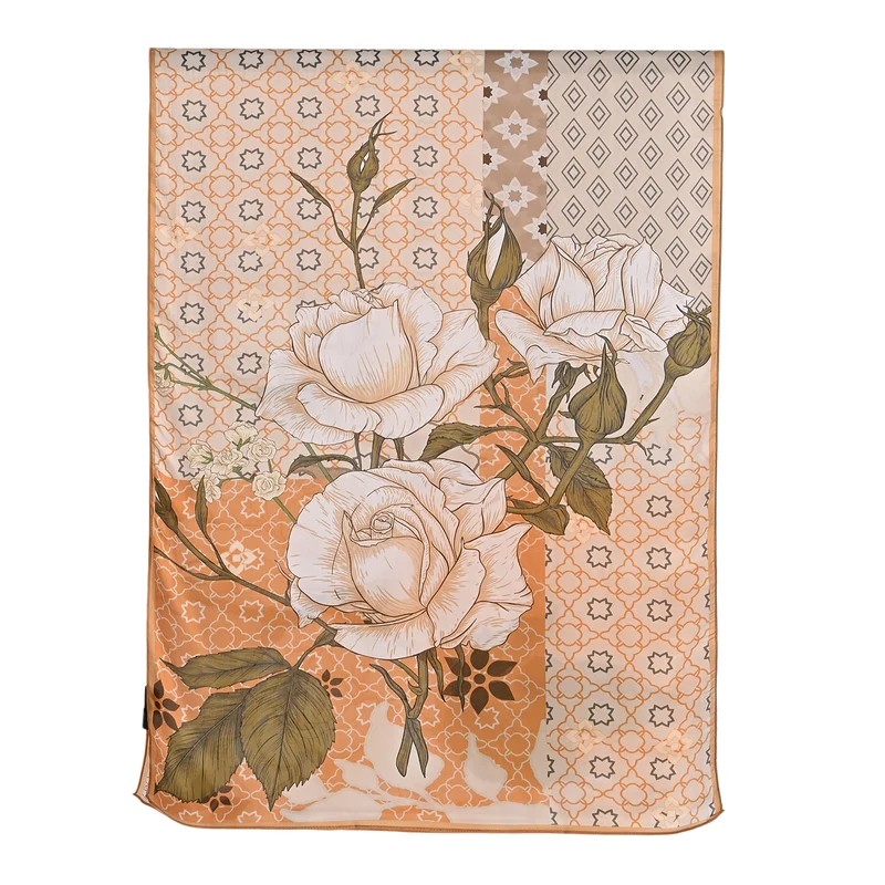 LA MAREY Signature Set mit Seidenschal und Seidentropfen-Ohrringen, 100% Maulbeerseide, 65 x 170 cm, Perlgrau mit Beige