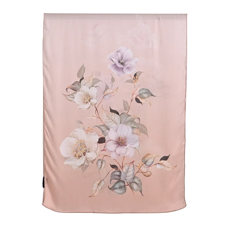LA MAREY Signature Set mit Seidenschal und Seidentropfen-Ohrringen, 100% Maulbeerseide, 65 x 170 cm, Perlgrau mit Beige