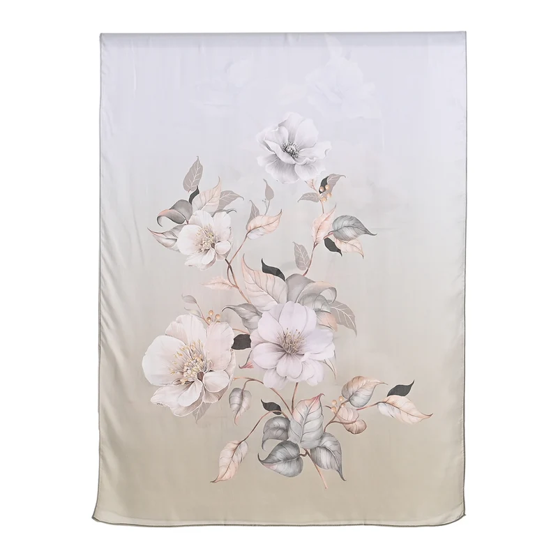 LA MAREY Signature Set mit Seidenschal und Seidentropfen-Ohrringen, 100% Maulbeerseide, 65 x 170 cm, Perlgrau mit Beige