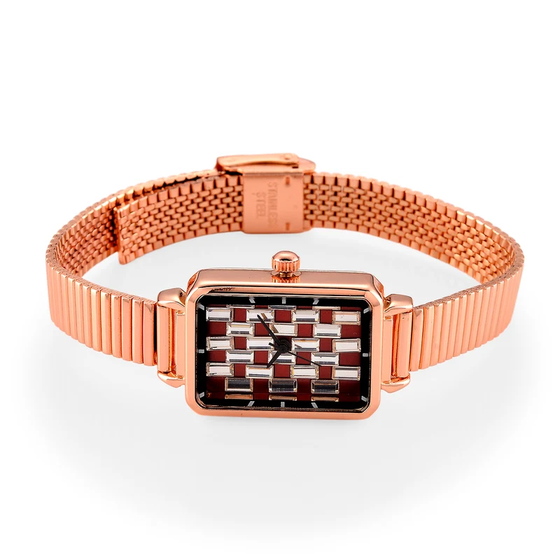 GENOA Uhr mit weißem Zirkonia, japanisches Uhrwerk, 316L Edelstahl, 19 cm, roségoldfarben, 2.00 ct