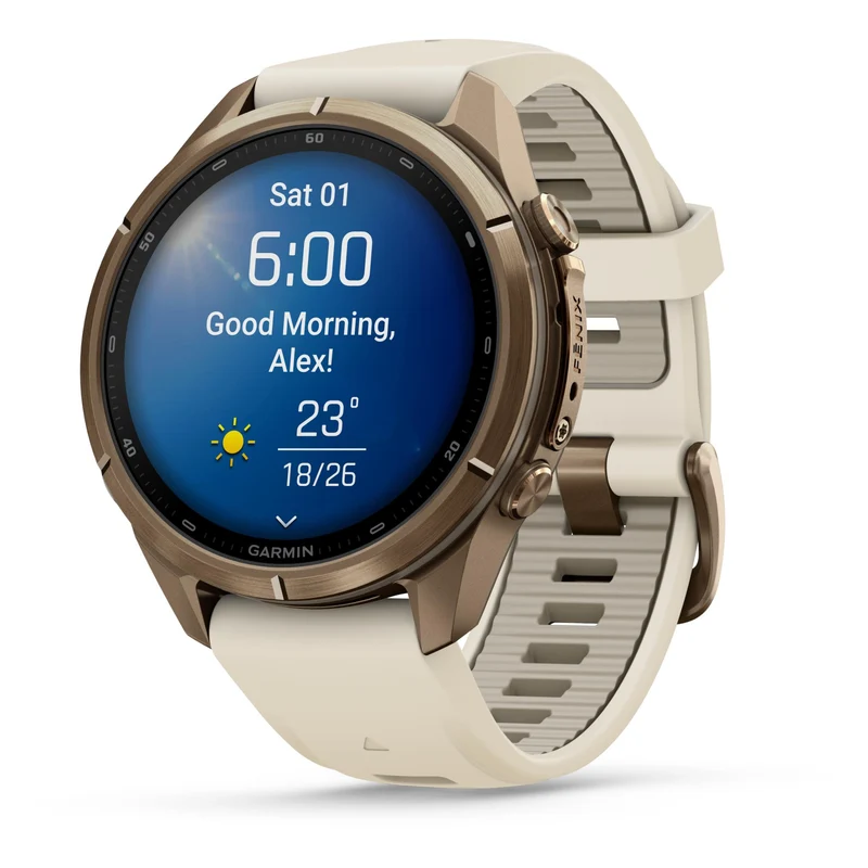Garmin fenix 9 Pro 43mm Autumn Gold Titanium with Cream/French Grey Silicone Band